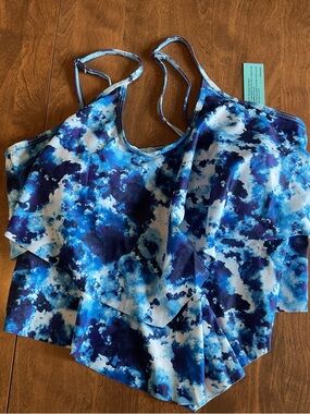Blue Tie-Dye Ruffle bathing suit top